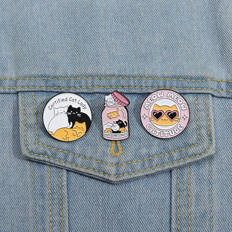 Certified Cat Lady Enamel Pins Cats Anti Depression Brooches Lapel
