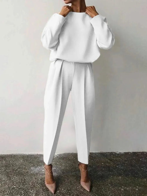 2024 Women's Loose-fit Long Sleeve Casual Clothing Set Fashion Solid 2