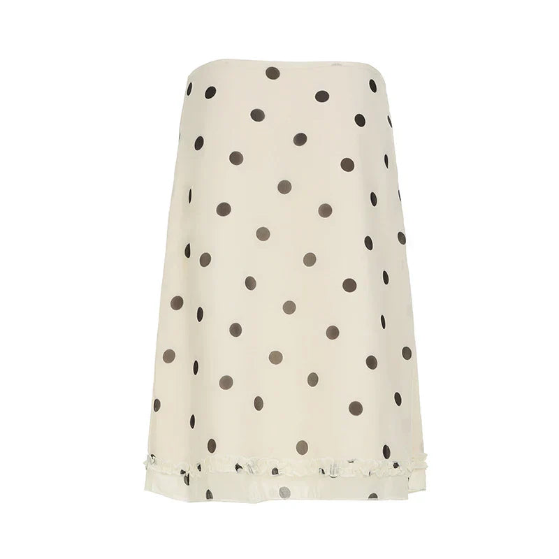 Elegant England Style Dot Print Women Mid-Length Skirt Edible Free