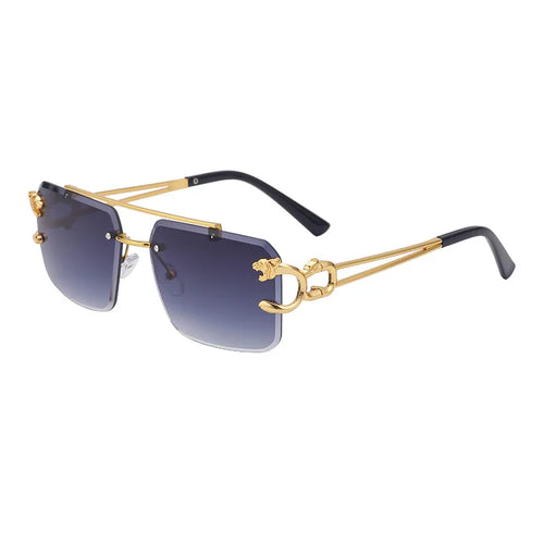 Fashion Metal Leopard Rimless Sunglasses Double Bridges Gradient Ocean