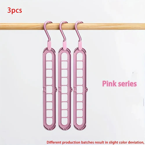 3pcs, Plastic 9-Hole Foldable Hangers, Heavy Duty Space Saving Clothes