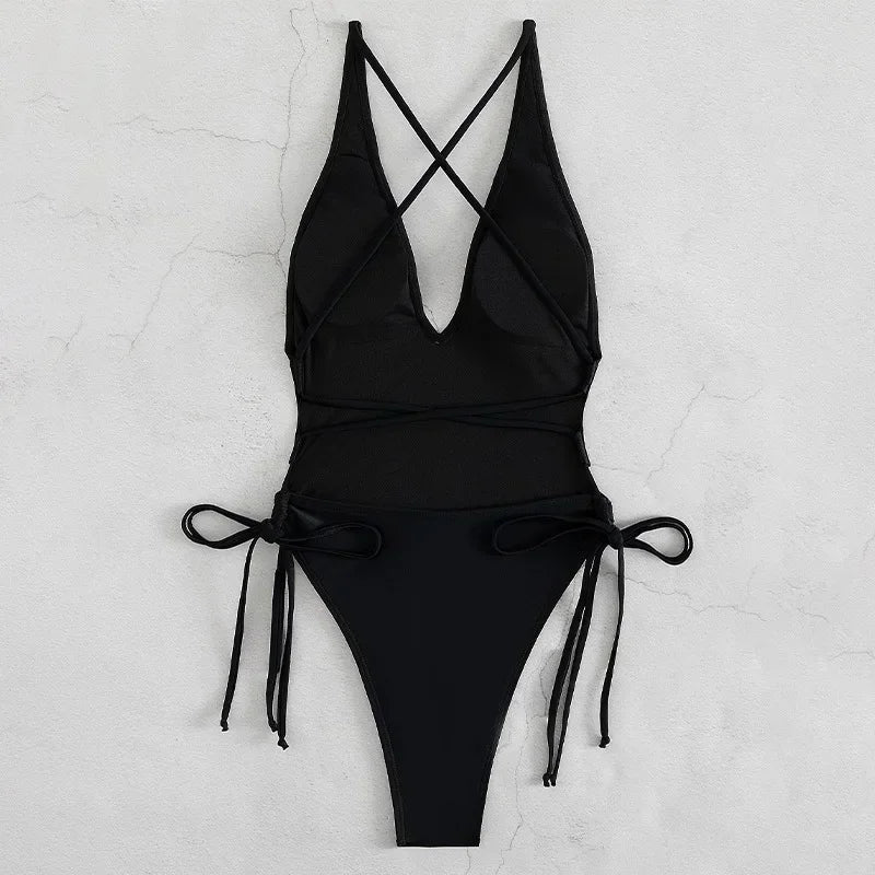 Solid Lace Up Swimsuit Woman Sexy Swimsuit Swimwear For Women Push Up