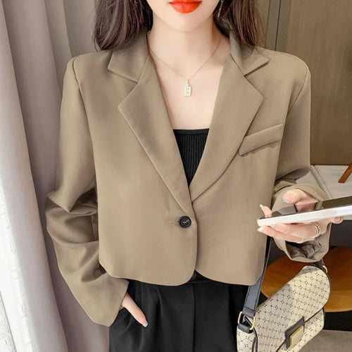 Cropped Blazers for Women 2024 New Korean Fashion Long Sleeve Button