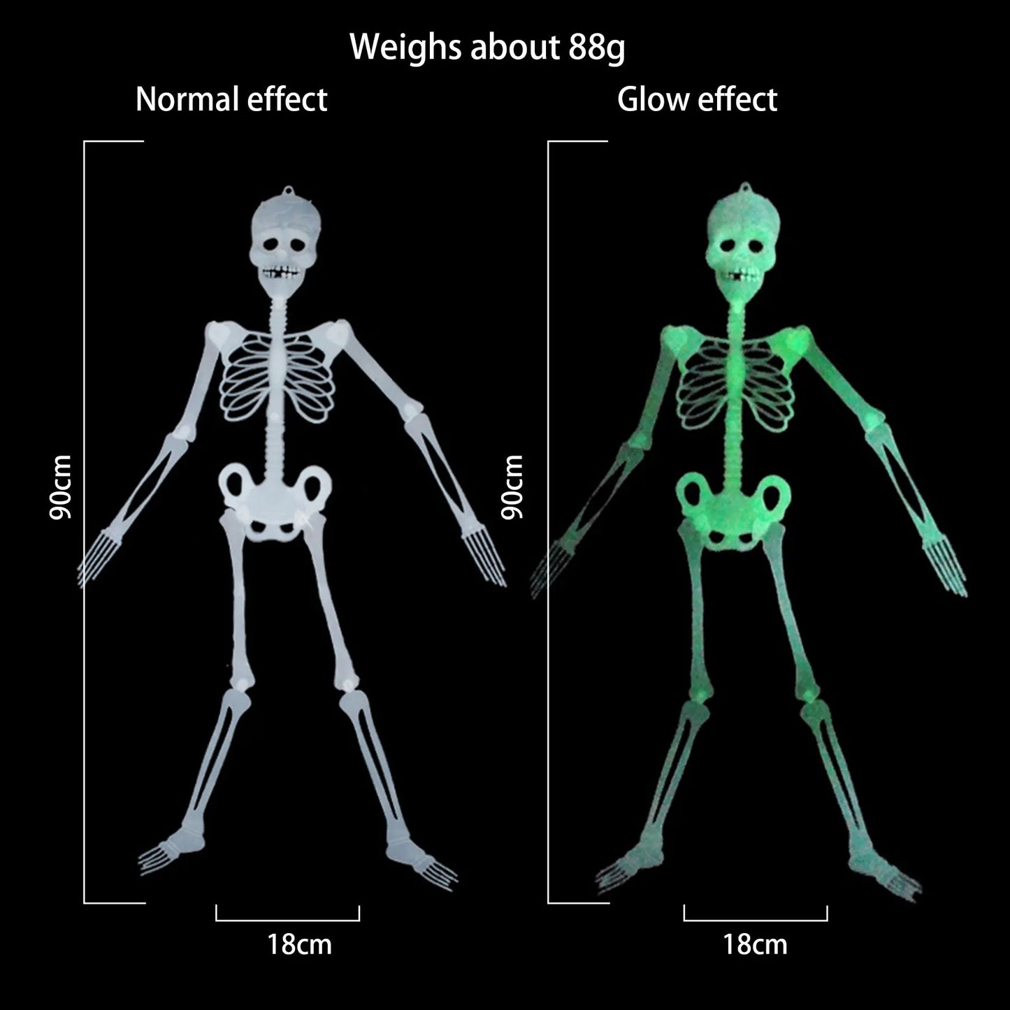 90cm Halloween Skeleton Decoration Human Shape Luminous Full Body Poseable Movable Skeleton Outdoor Haunted House Party DIY Prop