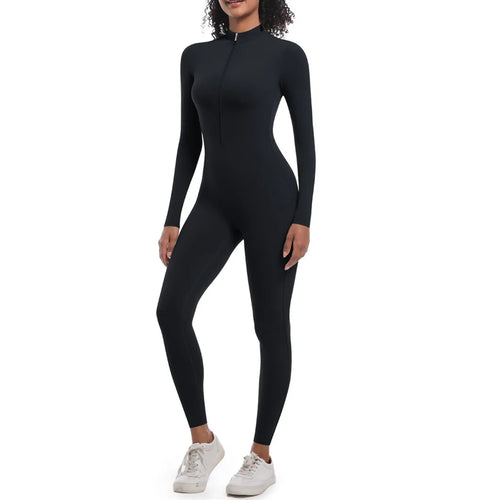 S-XL 2025 Nylon Zipper Long Sleeve Yoga Set Women One Piece Jumpsuit