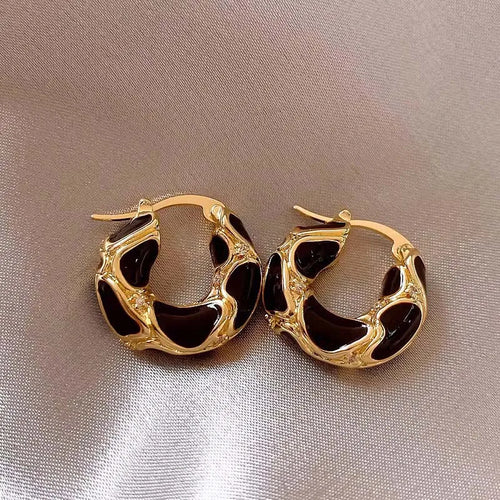 New Trendy Enamel Color Metal Texture Small Hoop Earrings for Women