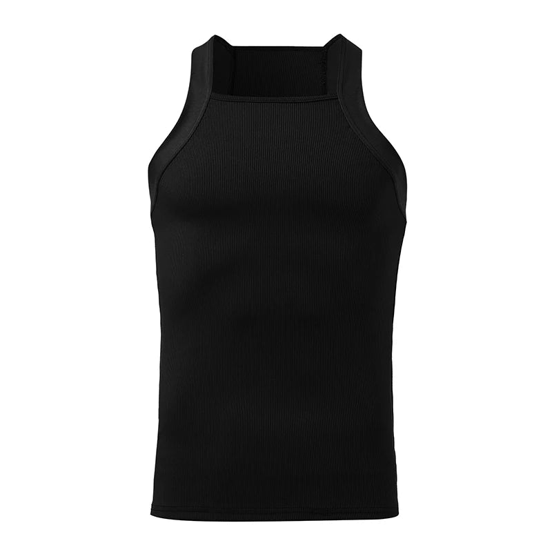 2023 Men Fashion Tank Tops Solid Color O-neck Sleeveless Skinny Gym
