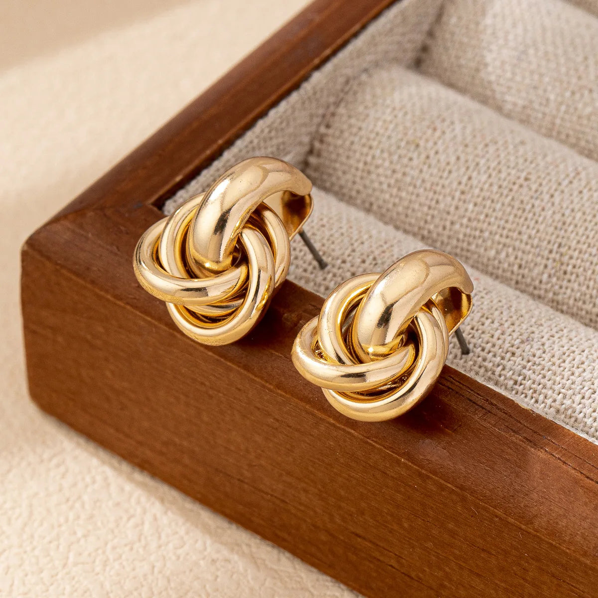 Fashion Round Double Ring Metal Stud Earrings For Women Men Gold
