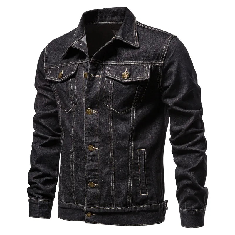 2024 Autumn Men Solid Denim Jackets Fashion Motorcycle Vintage Jeans