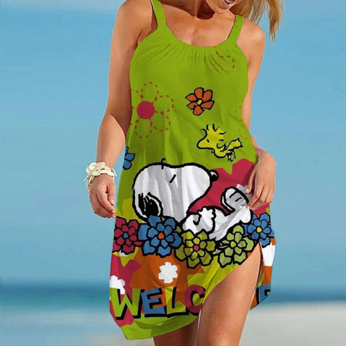 Women's Beach Dresses Kawaii Snoopy S-3XL Summer Anime Y2k 2024