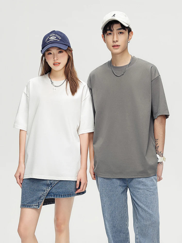 260G Heavy Cotton Summer T Shirt Men Korean Fashion Short Sleeve Loose