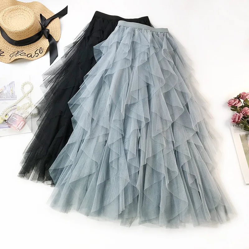 Tulle Skirts for Women Long Length Tutu Fairy Tiered Skirt A Line Mesh