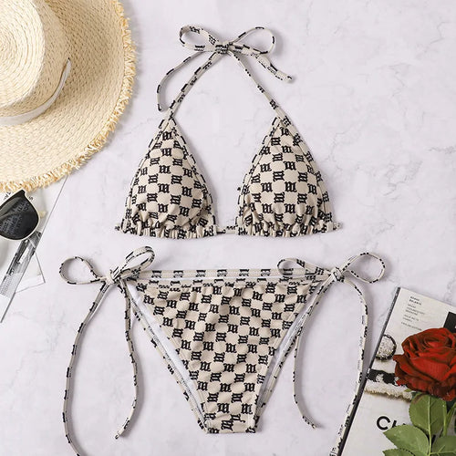 Sexy Rear Tie Fastening Bikini Set Summer Swimsuit S-XL Two Piece