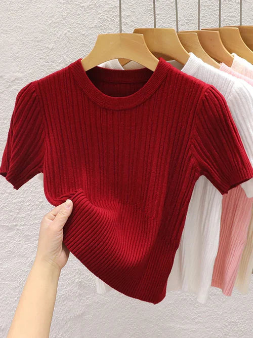 2024 Summer T shirts for Women Casual Female Korean Knit Streetwear