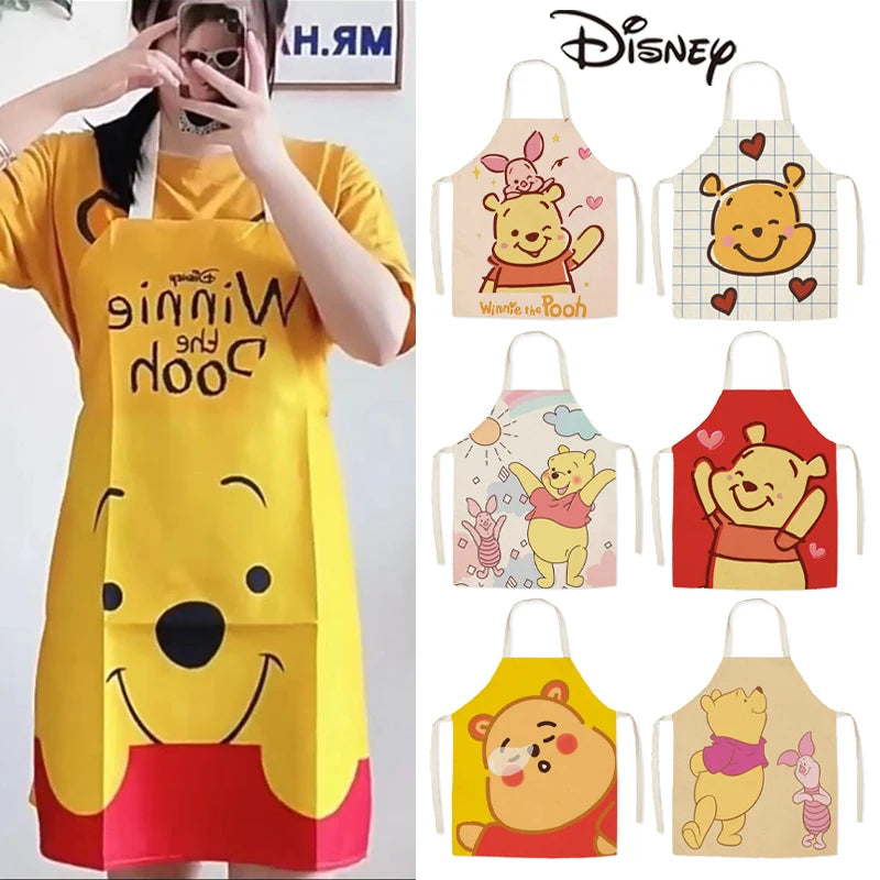 Disney Winnie the Pooh Apron Linen Cartoon Printing Apron Man Woman