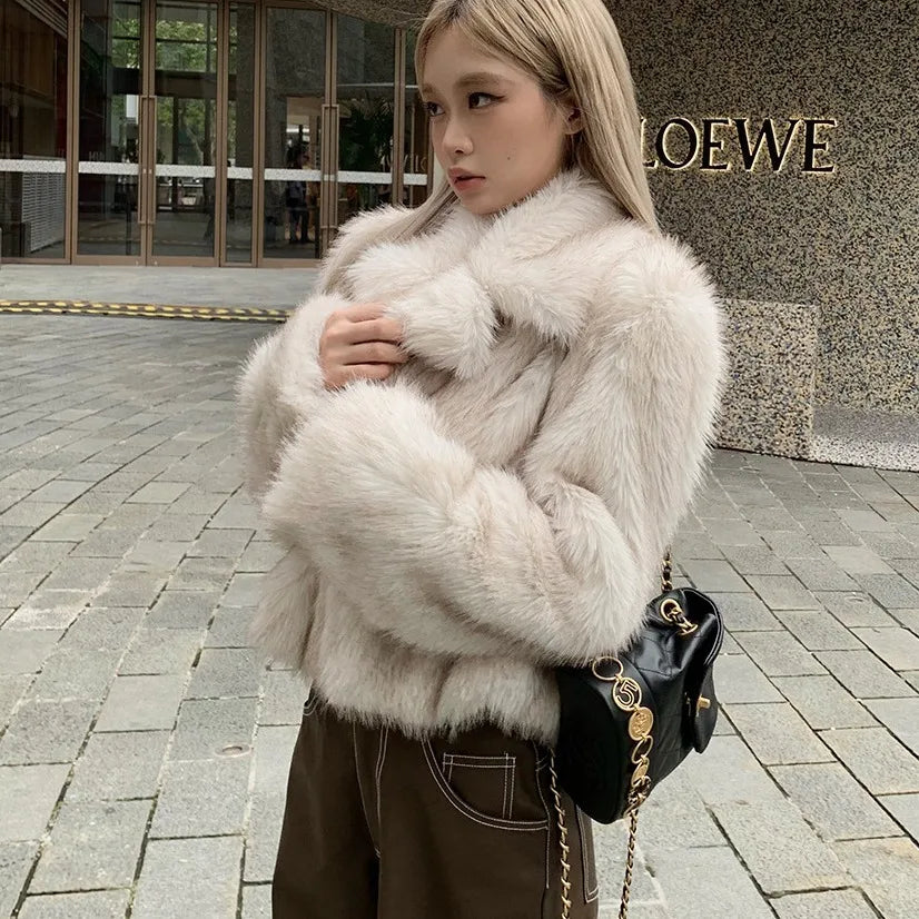 2024 Luxury Brand Autumn Winter Fur Coat Women Short Lazy Wind Fox Fur