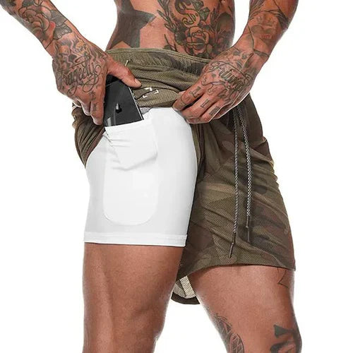 Men Sport Shorts Sportswear Double-deck Running Shorts 2 In 1 Beach