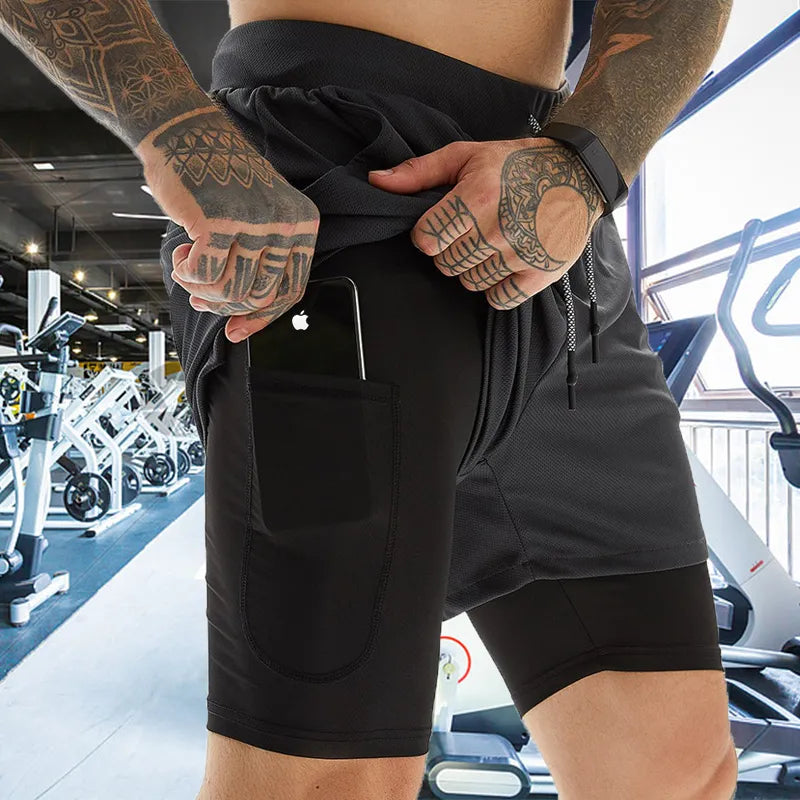2022 Sport Shorts Men Sportswear Double-deck Running Shorts 2 In 1