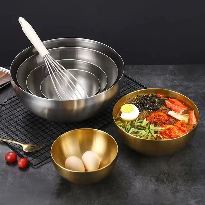 17-25cm Stainless Steel Gold And Silver Salad Bowl Rice Noodles Lamian