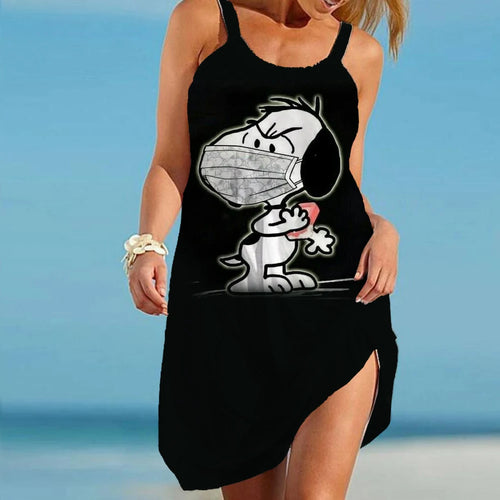 Women's Beach Dresses Kawaii Snoopy S-3XL Summer Anime Y2k 2024