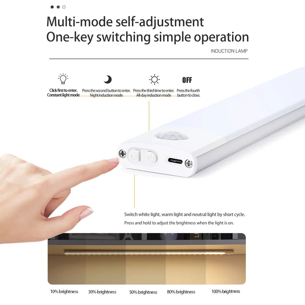 Bedroom Night Light Motion Sensor Lights Wireless USB Under Cabinet