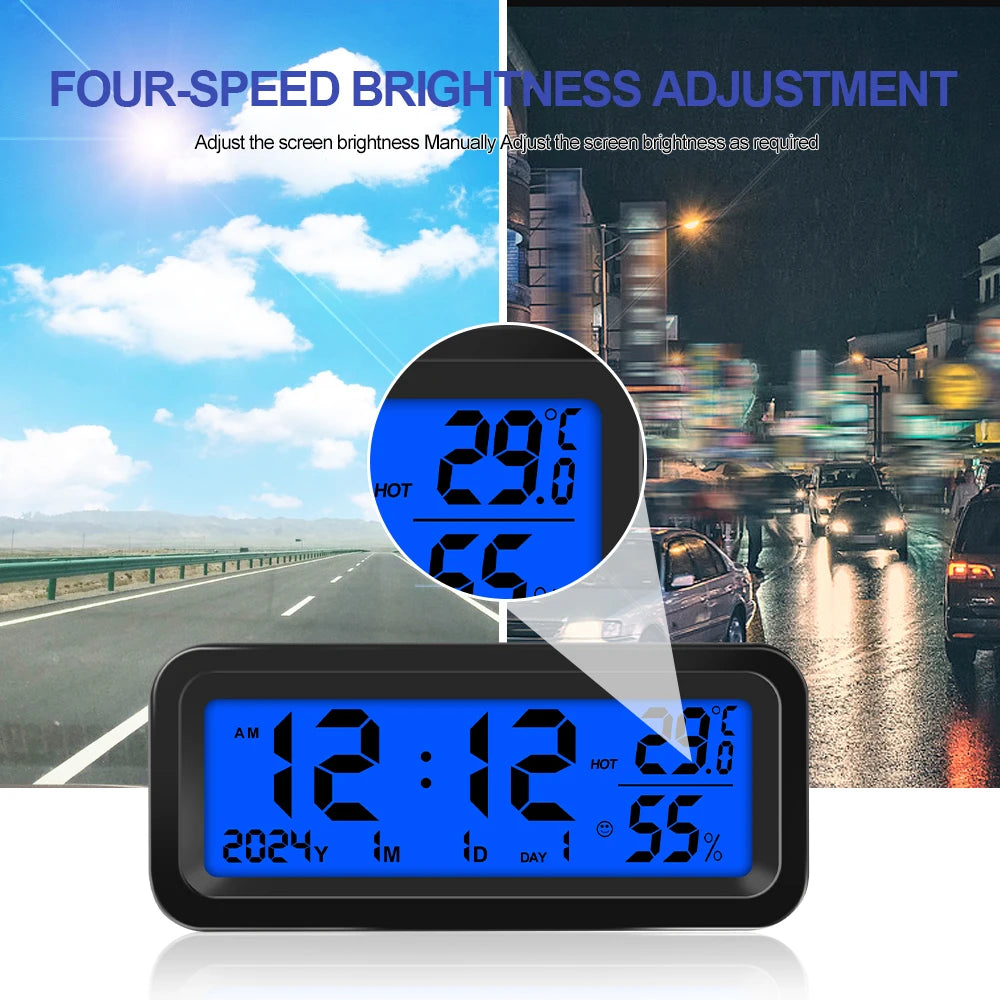 Solar Car Clocks Automotive Electronic Led Digital Clock Thermometer
