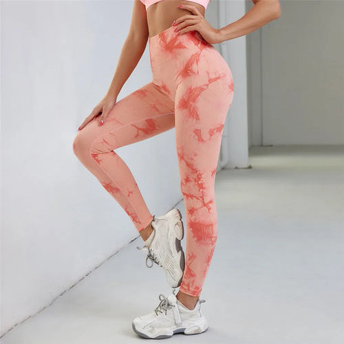 QK S-L Women Dye Seamless Yoga Pants High Waist Leggings Scrunch Gym