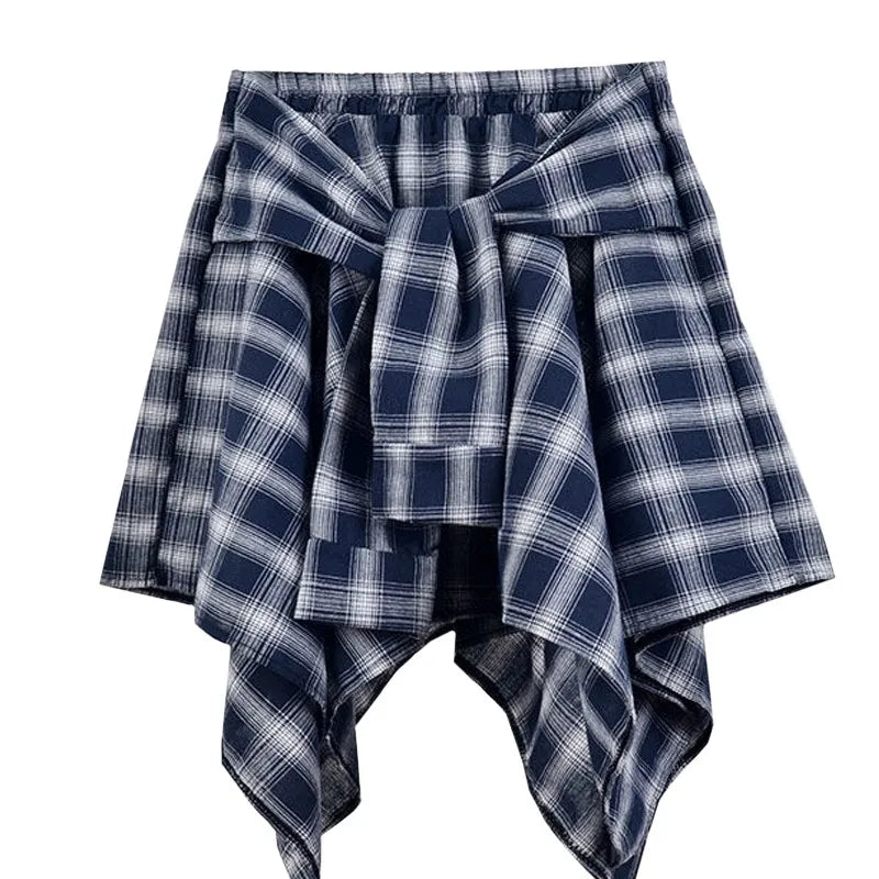 Summer Casual Retro Irregular Women Skirt Bow-knot Elastic Waist Shirt
