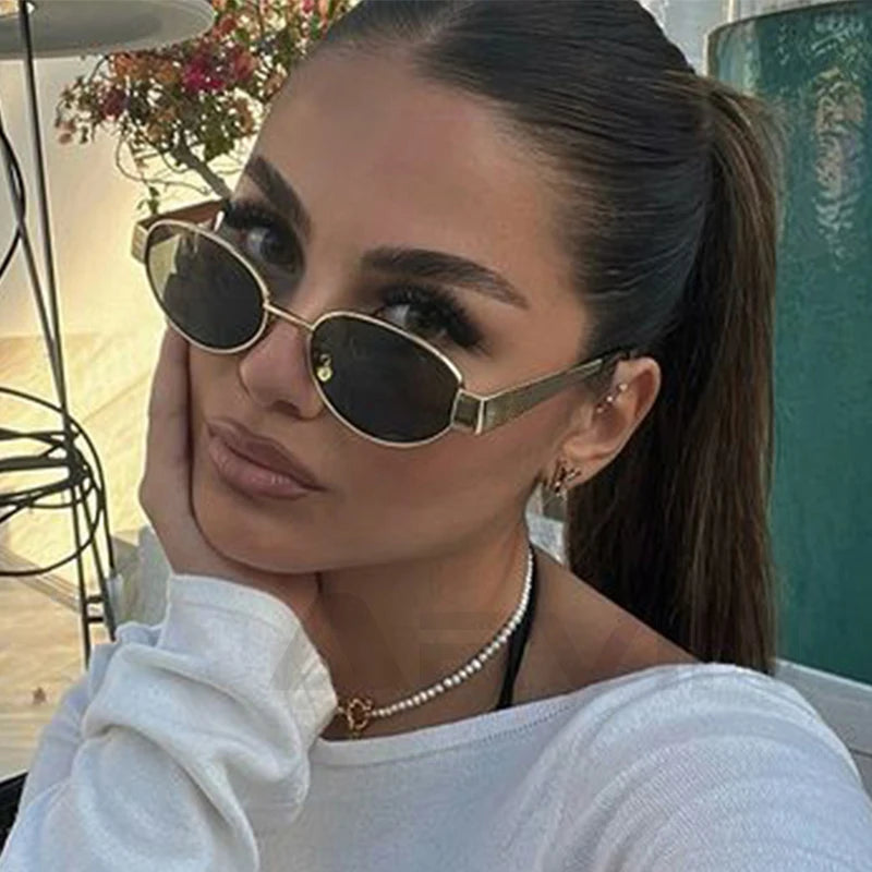 Fashion Oval Sunglasses Women Retro Trend Outdoor Metal Sun Glasses