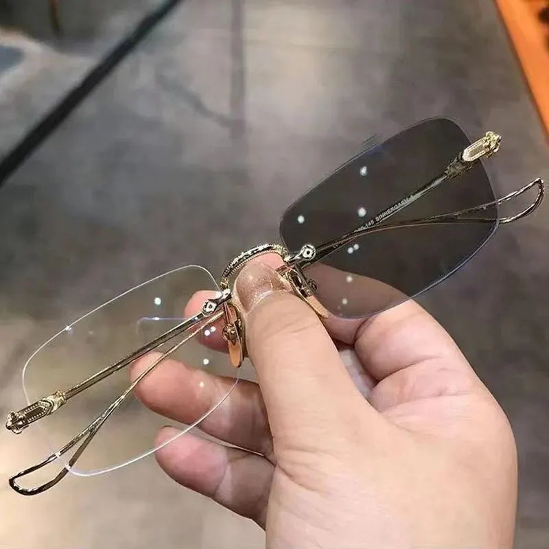 Photochromic Anti-blue Glasses Frameless Temperament Flat Lens Burst