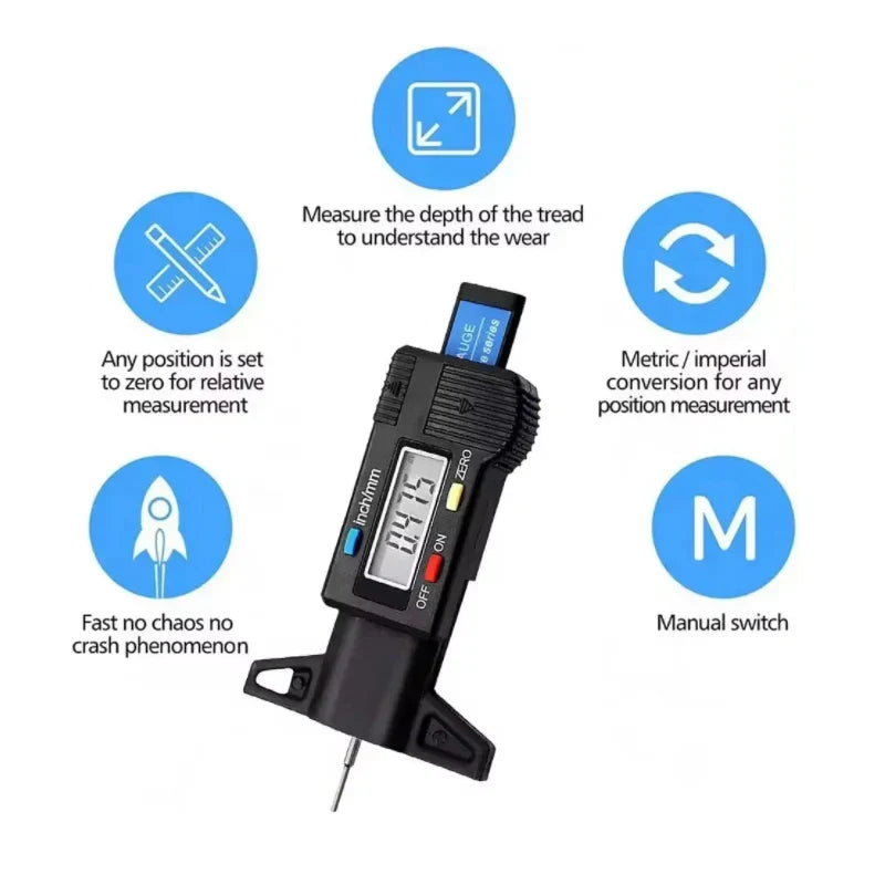 LCD tire tread gauge Automotive tire 0-25mm measuring tool Caliper