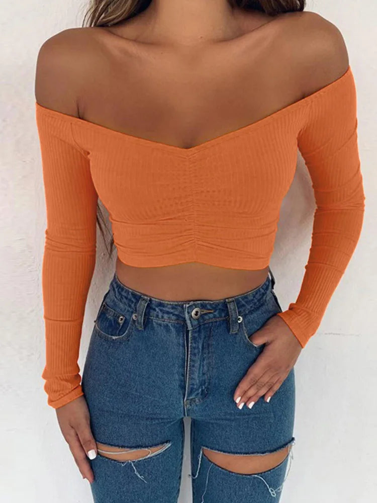 Women T-shirts sexy and club fashion female T-shirt long sleeve off