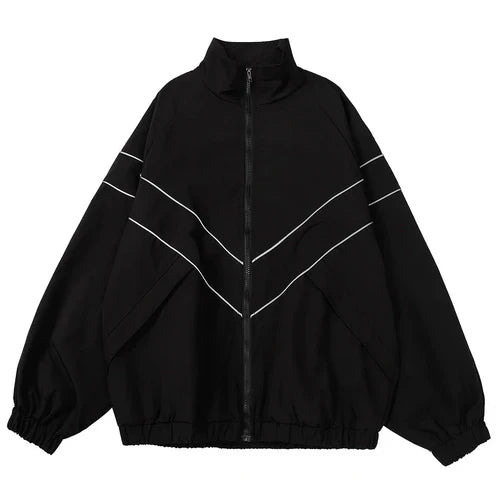 Reflective Striped Jacket 2023 Men Hip Hop Streetwear Coat Zipper Up