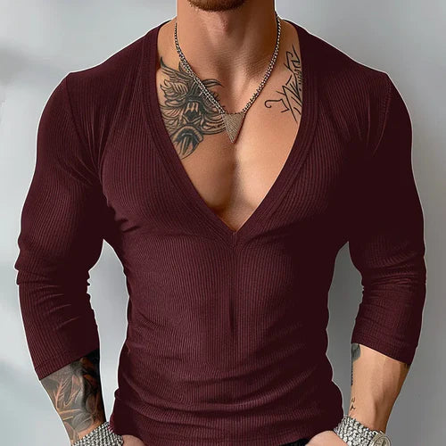 INCERUN Tops 2024 American Style Sexy Men's V-neck Striped T-shirt