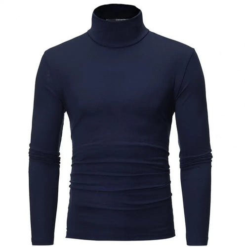 2021 New Men's Solid Color Turtleneck T Shirts Male Slim Fit Long