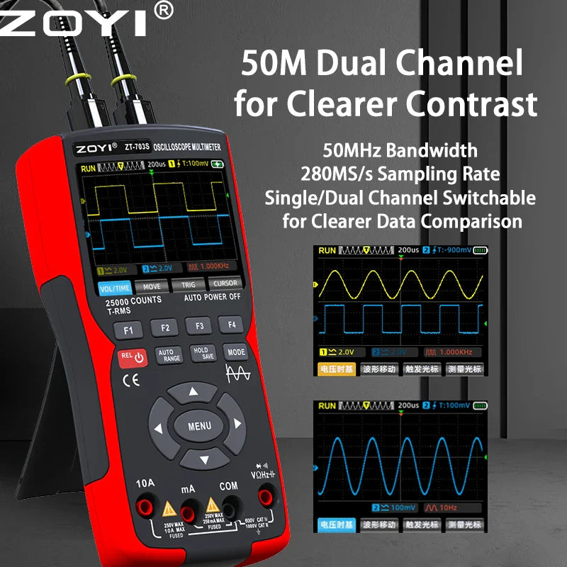 ZT-703S 3 in 1 Handheld Oscilloscope Automotive Dual Channel 50MHz