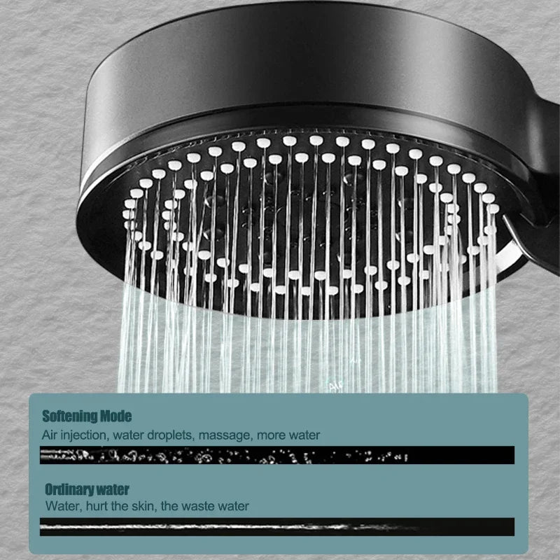 5 Modes Adjustable Rain Drenching Mode Black Bath Shower Head Head