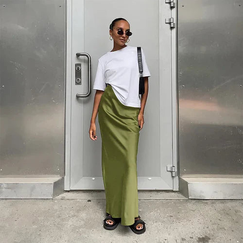 Elegant Satin Black Trumpet Skirts Fashion Slim High Waist Skirts