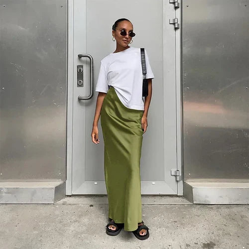 Elegant Satin Black Trumpet Skirts Fashion Slim High Waist Skirts