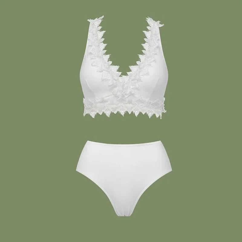 Lace V Neck Women High Waisted Bikini Set Bikini Swimsuit Push Up Tank Top Separate Two-Piece Swimsuit Backless Swimwears