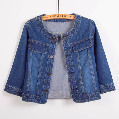 S-5XL Women Denim Jackets Spring Three-Quarter Sleeve O-Neck