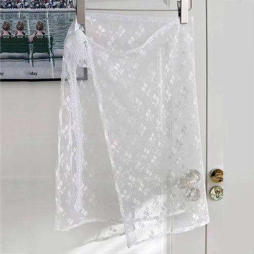Lace Layered Gauze Skirt with Tie Up Women Vintage Bowknot Print