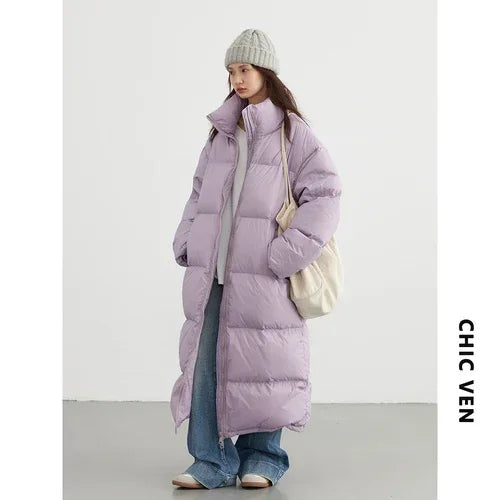 CHIC VEN Women Down Coats New Long Thick Warm Down Jackets Overcoat