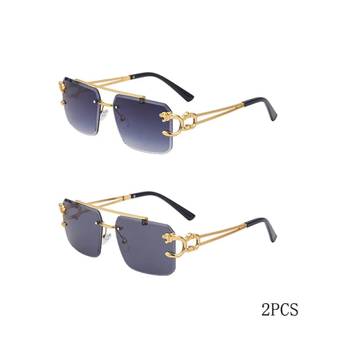 Fashion Metal Leopard Rimless Sunglasses Double Bridges Gradient Ocean