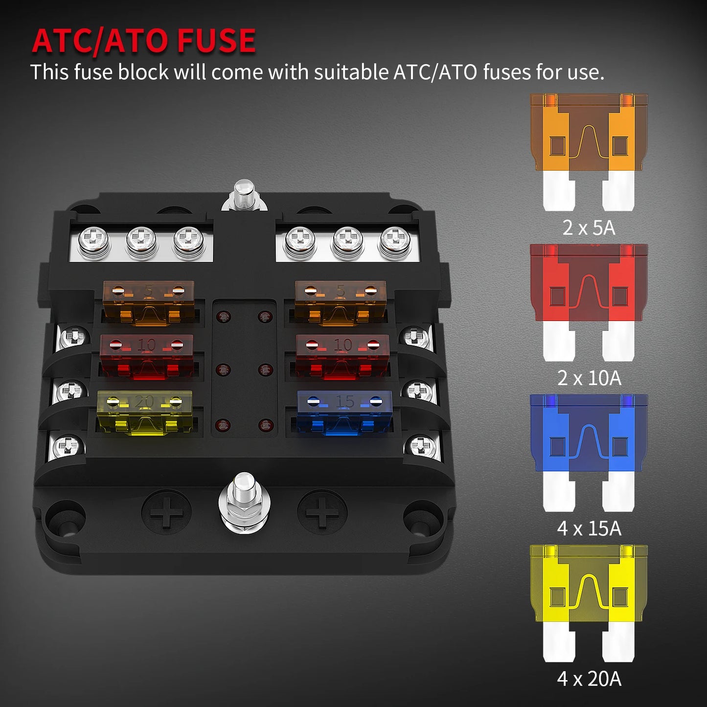 12V 6-Way Blade Fuse Block with LED Indicator Waterproof Protection