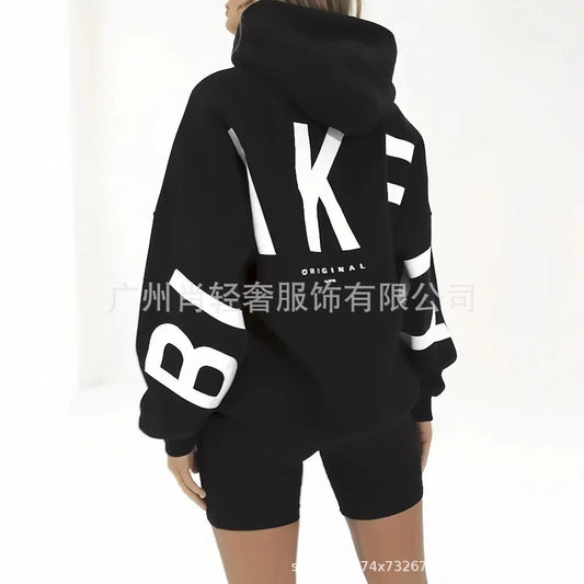 New Fashionable Minimalist Letter Print Versatile Long Sleeve Loose Hoodie Women's Clothing Comfortable Casual Streetwear