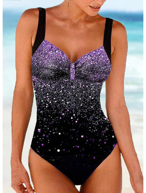 Women's Beachwear Glitter Printed Halter Women's Tankini Swimsuit