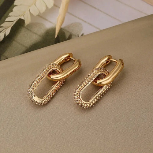 Shiny Rhinestone Geometric Earrings Ladies Fashion Light Luxury