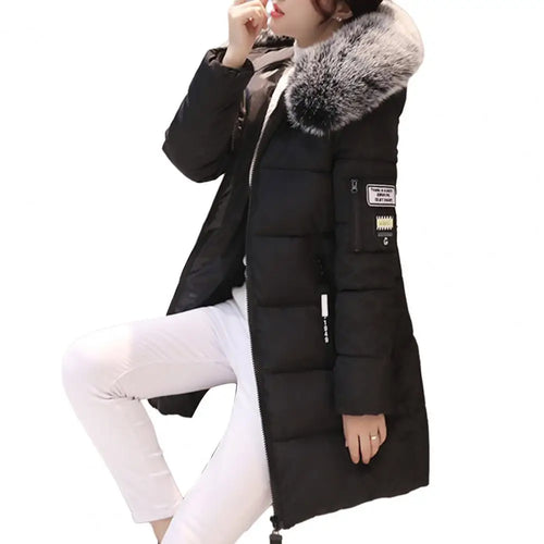 2024 New Winter Coat Women's Jacket Fur Neckline Long Basic Coats