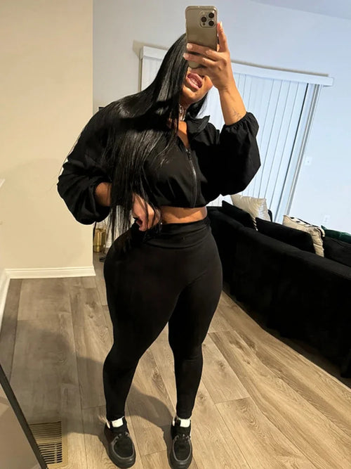 Leosoxs 2024 Autumn Women 2 Piece Set Casual Tracksuit Zipper Thin